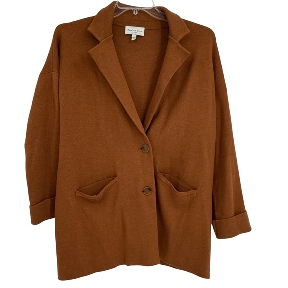 Michael Stars Two Button Cardigan Blazer Size Medium Brown Pockets Cotton Women - Picture 1 of 9